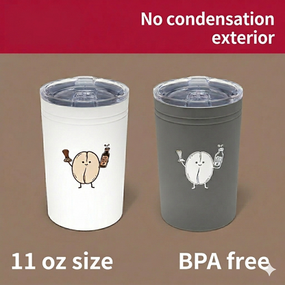 11oz Insulated Tumbler — Cute Coffee Bean Holding Coffee & Syrup